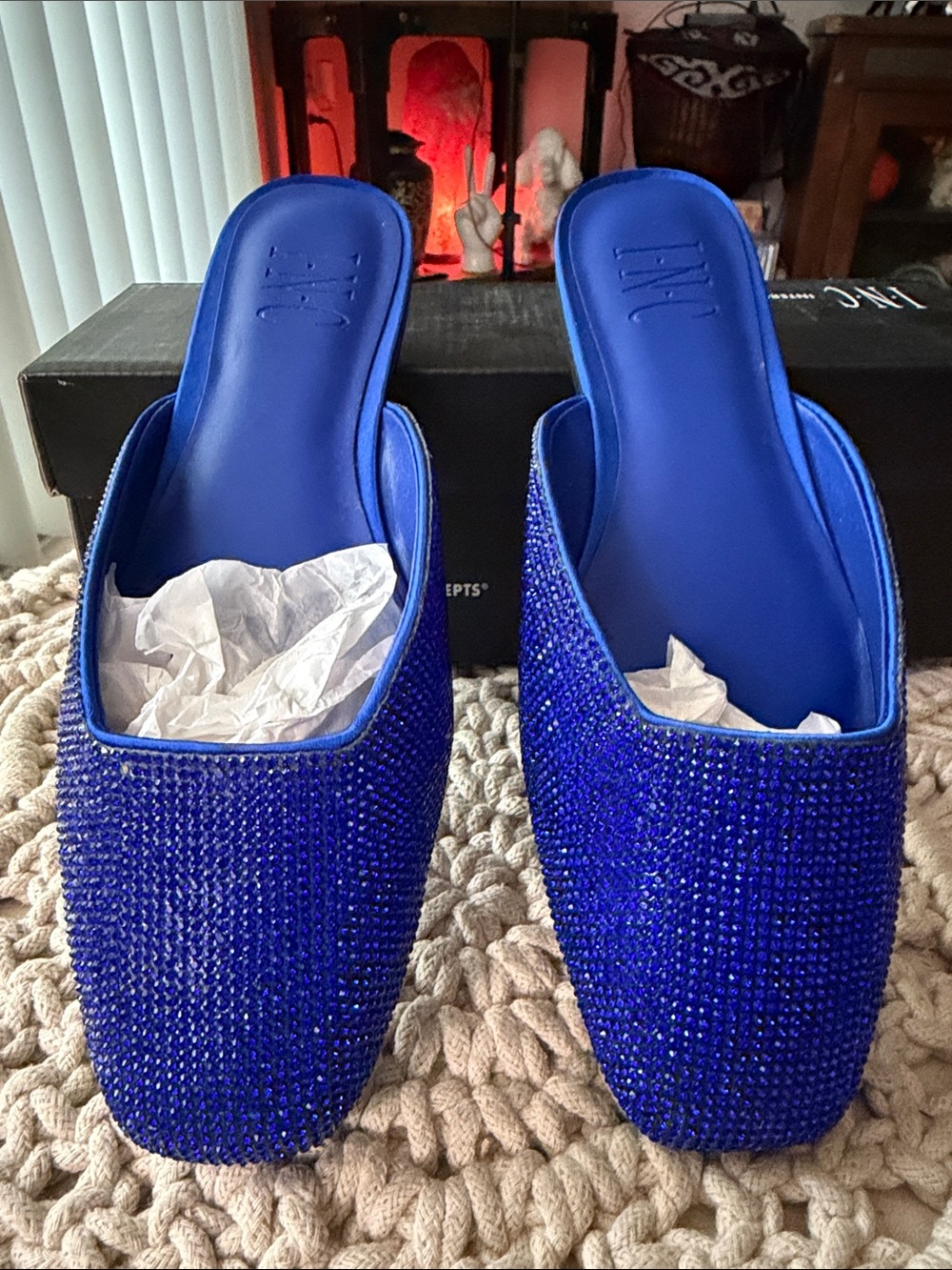 INC International Concepts Royal Blue Crystal Slip-On Mules